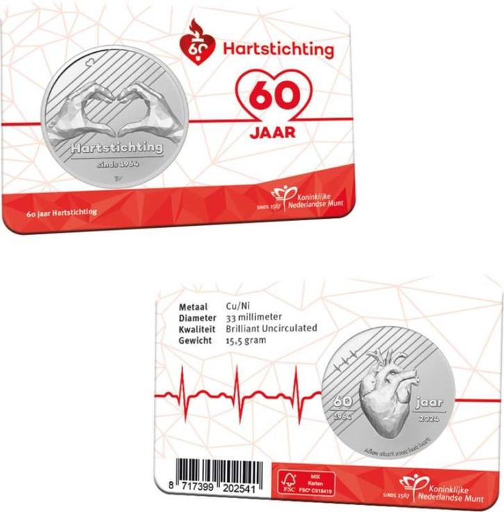 Nederland Hartstichting penning 2024 in Coincard, Postzegels en Munten, Penningen en Medailles, Overige materialen, Nederland