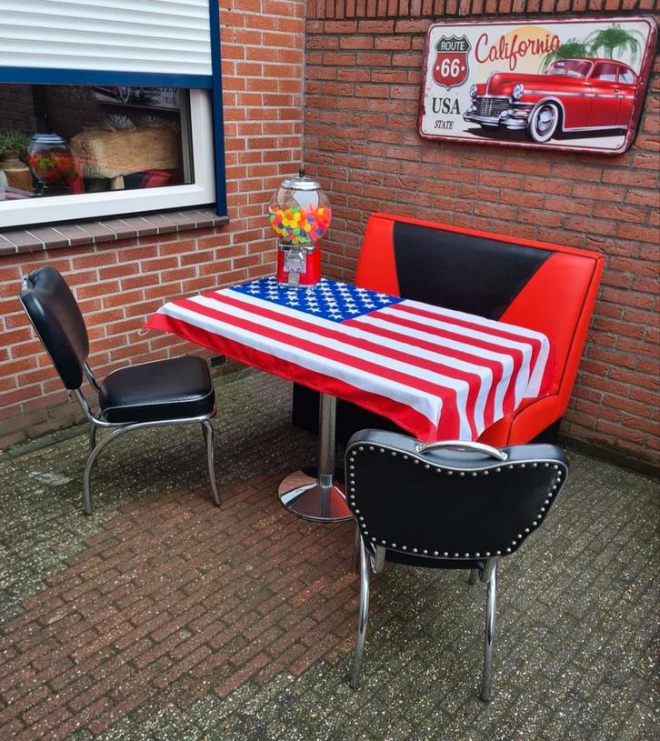 FIFTIES SIXTIES BEL AIR DINER STOELEN TAFEL MET DINERBANK, Huis en Inrichting, Stoelen, Zo goed als nieuw, Twee, Metaal, Overige materialen