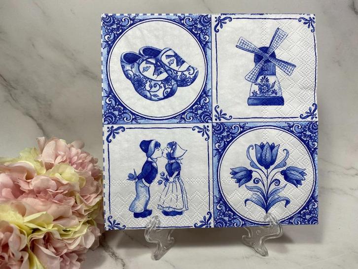 Knutsel servet Delfts blauw tegel 2x2 afb.decoupage nr 356, Hobby en Vrije tijd, Knutselen, Nieuw, Materiaal, Ophalen of Verzenden