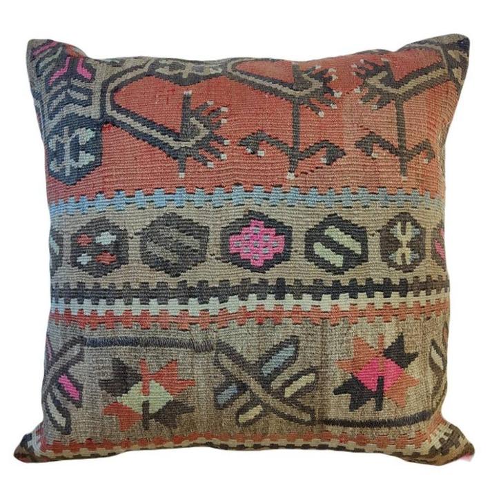 Vintage kelimkussen 60x60, Huis en Inrichting, Woonaccessoires | Kussens, Nieuw, Overige kleuren, Vierkant, Verzenden