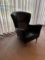 Vintage leren Leolux fauteuil met hocker, Huis en Inrichting, Fauteuils, Ophalen, Gebruikt, Modern, 50 tot 75 cm