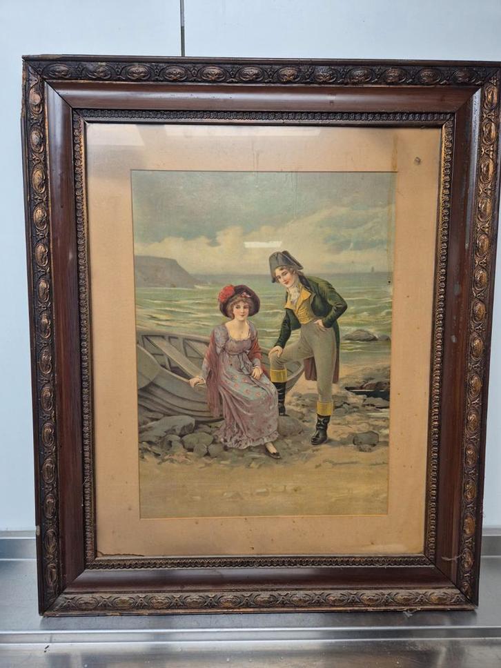Romantisch Kusttafereel, Litho ca. 1900, Antiek en Kunst, Kunst | Schilderijen | Klassiek, Ophalen of Verzenden