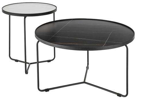 Ronde Koffie- en Bijzettafel Set - Keramisch Blad, Huis en Inrichting, Tafels | Bijzettafels, Nieuw, Rond, 45 tot 60 cm, 75 cm of meer