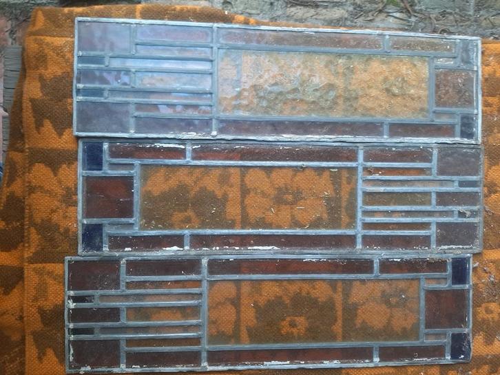 4 Glas in Lood Ramen - Vintage Decoratie, Antiek en Kunst, Antiek | Glas en Kristal, Ophalen of Verzenden