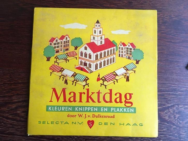 Marktdag kleuren, knippen en plakken - jaren 50, Hobby en Vrije tijd, Knutselen, Zo goed als nieuw, Knutselwerk, Ophalen of Verzenden