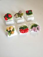 Vintage barbotine stijl groente fruit keramiek kaarthouders, Ophalen of Verzenden