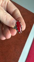 835 zilver gekeurde ring met karneool 17 mm, Gebruikt, Ophalen of Verzenden, 17 tot 18, Dame