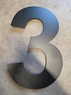 Groot mat zwart RVS huisnummer 3, Ophalen of Verzenden, Nieuw