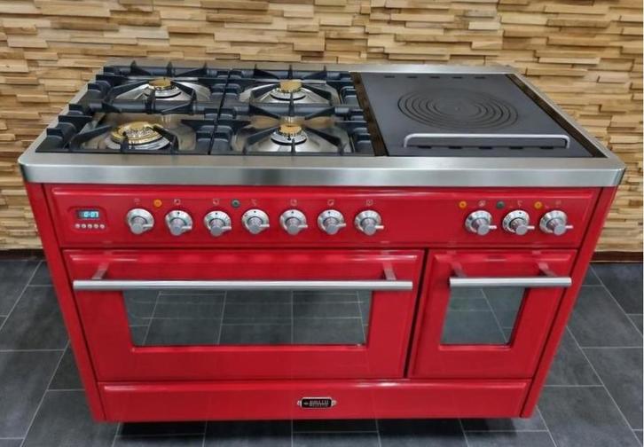 Luxe Fornuis Boretti Majestic 120cm rood Coupe de Feu, Witgoed en Apparatuur, Fornuizen, Zo goed als nieuw, Tussenbouw, Gas, 5 kookzones of meer