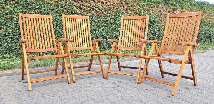 4 Populair Teak type Veronica standenstoelen, inklapbaar, Tuin en Terras, Tuinstoelen, Gebruikt, Teakhout, Inklapbaar, Verstelbaar