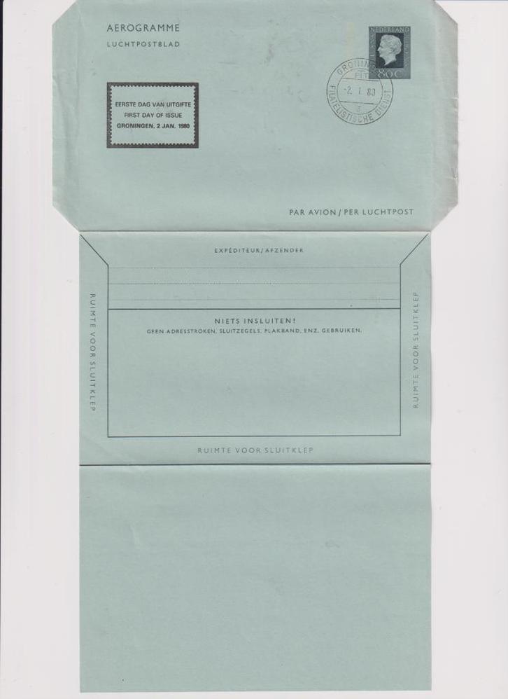 Nederland 1980 1e Dag Luchtpostbrief Kon. Juliana 80C, Postzegels en Munten, Brieven en Enveloppen | Nederland, Brief, Ophalen of Verzenden