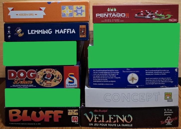 Pakket oa. Keezen, Magic Maze, Pentago, Bluff, Spokenchaos, Hobby en Vrije tijd, Gezelschapsspellen | Bordspellen, Gebruikt, Een of twee spelers