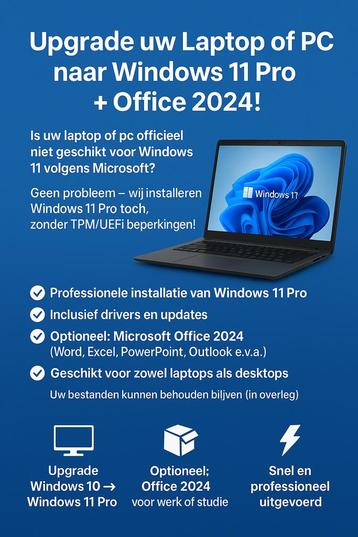 Upgrade naar Windows 11 voor niet geschikte Laptops /PC’s beschikbaar voor biedingen