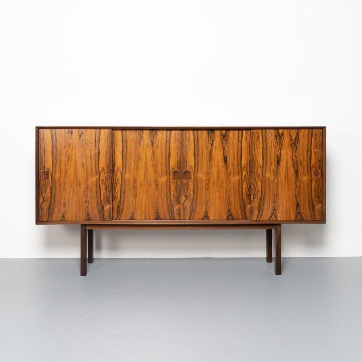 Vintage Deens dressoir in palissander hout, Huis en Inrichting, Kasten | Dressoirs, Gebruikt, 150 tot 200 cm, 25 tot 50 cm, Met lade(s)