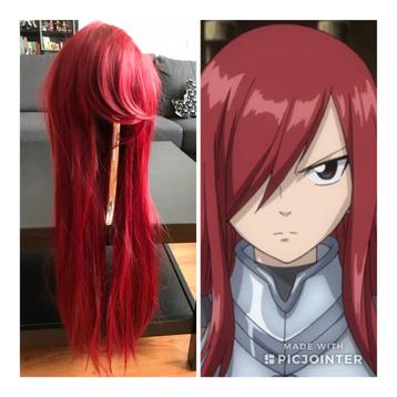 Donkerrode Pruik Erza Fairy Tail Anime stijl lengte 76cm beschikbaar voor biedingen