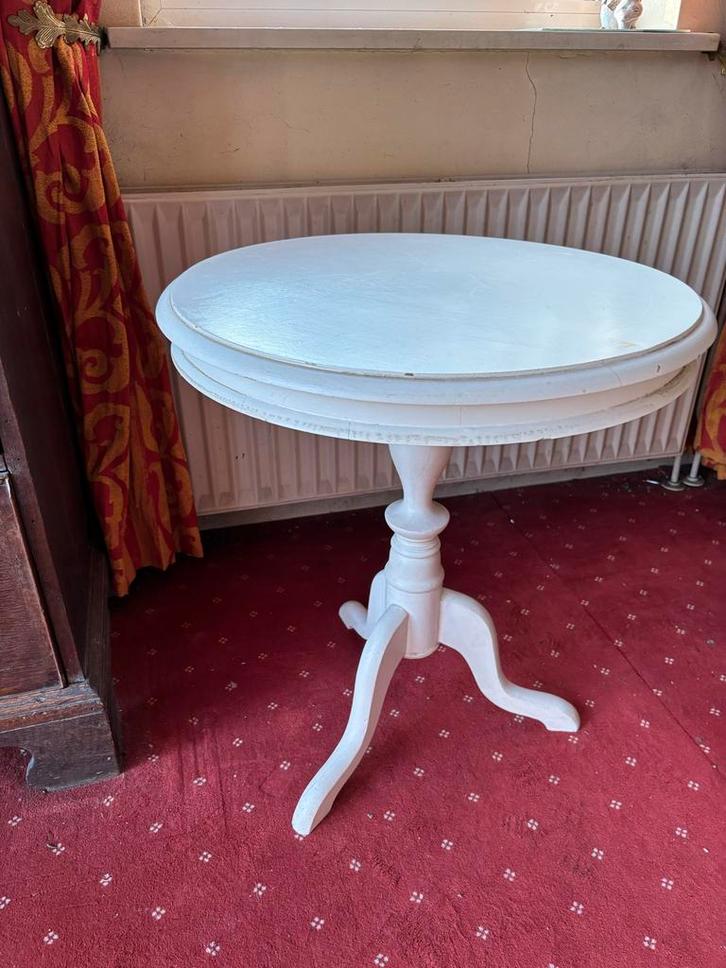 Witte Houten Bijzettafel wijntafel - Rond, Huis en Inrichting, Tafels | Sidetables, Gebruikt, Minder dan 25 cm, 100 tot 150 cm