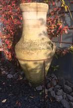 Unieke grote antieke vaas 70cm + ijzeren standaard, Gebruikt, Overige kleuren, 50 tot 75 cm, Aardewerk of Porselein