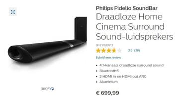 Philips Fidelio Draadloze Soundbar en Subwoofer    beschikbaar voor biedingen