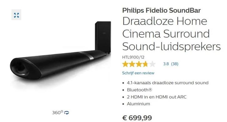 Philips Fidelio Draadloze Soundbar en Subwoofer, Audio, Tv en Foto, Soundbars, Bluetooth, Met externe subwoofer, Ophalen