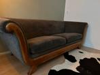 Art Deco bank /kasteelbank - Hout & Grijze Stof, Ophalen, Gebruikt, Driepersoons, 75 tot 100 cm