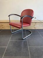 Gispen 414 fauteuil, chroom, bordeaux rood leder, Huis en Inrichting, Minder dan 75 cm, Design, Zo goed als nieuw, Metaal