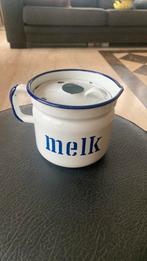 Brocante emaille MELKKOKER blauw wit klein model, Ophalen of Verzenden