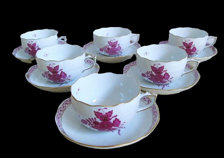6 Herend thee kop en schotels Chinese Bouquet Apponyi Purple, Antiek en Kunst, Antiek | Porselein, Ophalen of Verzenden