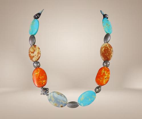 Prachtige VROLIJKE kleuren grote stenen ketting!, Sieraden, Tassen en Uiterlijk, Kettingen, Zo goed als nieuw, Steen of Mineraal