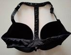zwarte BH 75C met voorsluiting + glamour ruglijn, Ophalen, Zwart, BH
