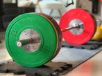 Competition bumper plates - 140 kg zonder stang, Ophalen, Zo goed als nieuw