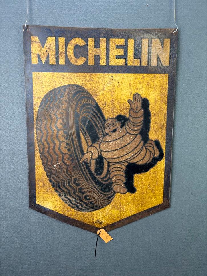 Blik reclamebord Michelin Bibendum vrachtwagen geen emaille, Antiek en Kunst, Antiek | Emaille, Ophalen of Verzenden