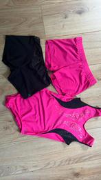 Roze met zwart turnpakje + 2 broekjes, Sport en Fitness, Turnen, Kindermaat 146 t/m 176, Ophalen of Verzenden, Zo goed als nieuw