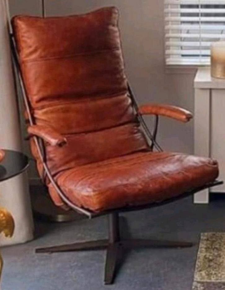 Design leren draaifauteuil Tiberius, Huis en Inrichting, Fauteuils, Zo goed als nieuw, Leer, 50 tot 75 cm, Minder dan 75 cm, Ophalen
