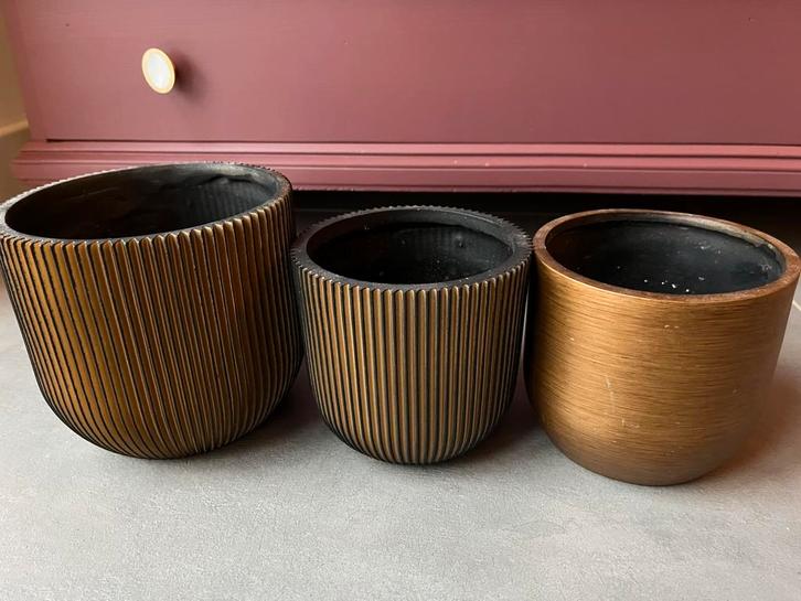 Capi Europe Groove zwart goud bloempotten, Tuin en Terras, Bloempotten, Zo goed als nieuw, Kunststof, Binnen, Minder dan 40 cm