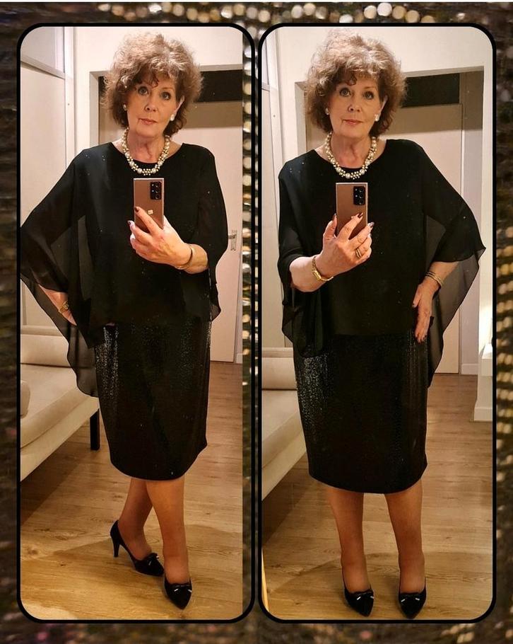 NIEUW! Zwarte luxe stretchy jurk VERPASS 44, valt als 46, Kleding | Dames, Grote Maten, Nieuw, Jurk, Zwart, Verzenden