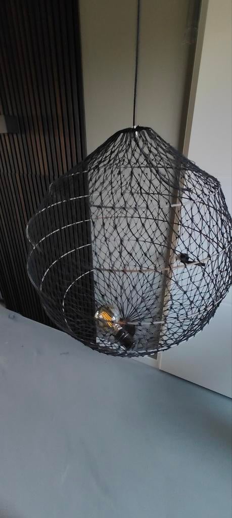 Stijlvolle visnet hanglamp, Huis en Inrichting, Lampen | Hanglampen, Gebruikt, 50 tot 75 cm, Metaal, Stof, Ophalen