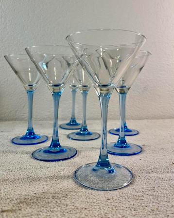 Vintage Luminarc cocktailglazen blauwe steel kerstcadeau beschikbaar voor biedingen