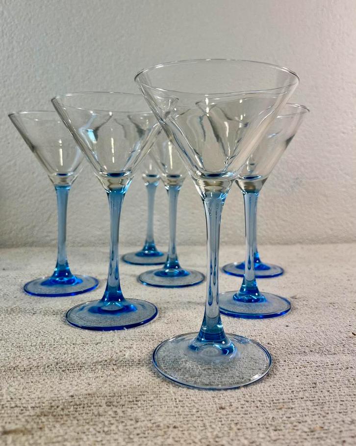 Vintage Luminarc cocktailglazen blauwe steel kerstcadeau, Verzamelen, Glas en Borrelglaasjes, Zo goed als nieuw, Overige typen
