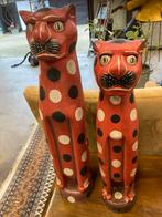 Houten Katten Beelden - Handgesneden en Uniek Set van 2 stuk, Ophalen