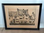 Ets Willem van Dam Oude woningen Amersfoort Ingelijst, Antiek en Kunst, Ophalen of Verzenden
