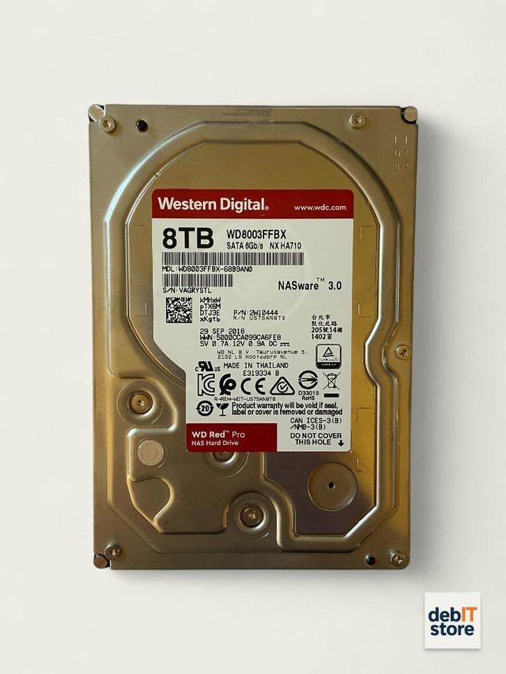 WD Red Pro 8tb NAS HDD - WD8003FFBX, Computers en Software, Harde schijven, Zo goed als nieuw, Server, HDD, SATA, Ophalen of Verzenden
