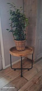 Woood Bijzettafel - Hout & Zwart Metaal, 45 tot 60 cm, Minder dan 55 cm, Rond, Ophalen of Verzenden