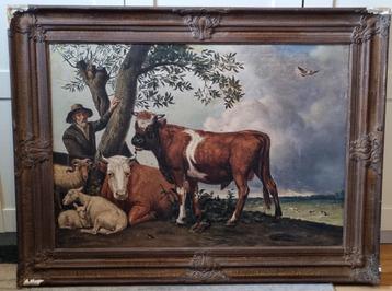 Antieke grote schilderij naar “Het stier van Paulus Potter”. beschikbaar voor biedingen