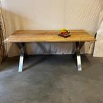 Robuuste teak Eettafel – RVS X poten - 180 x 90cm -TTM Wonen, Huis en Inrichting, Tafels | Eettafels, Www.ttmwonen.nl, Nieuw, Landelijk