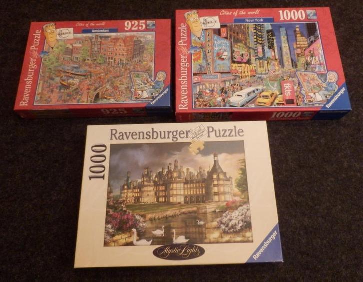 Ravensburger puzzels 3 stuks 925 en 1000 stukken., Hobby en Vrije tijd, Denksport en Puzzels, Zo goed als nieuw, 500 t/m 1500 stukjes