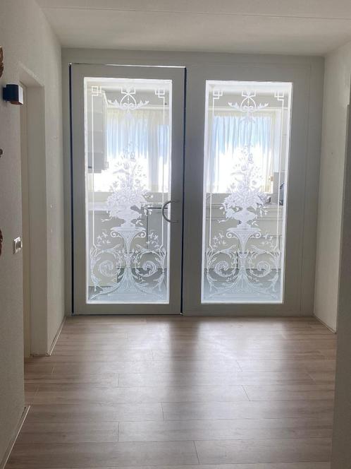 Kamerhoge dubbele glasdeuren met geëtst ornament Art deco, Antiek en Kunst, Antiek | Glas en Kristal, Ophalen