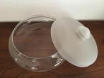 Leerdam koektrommel, Jaques Boon koekjesdoos., Ophalen of Verzenden, Zo goed als nieuw, Rond, Glas