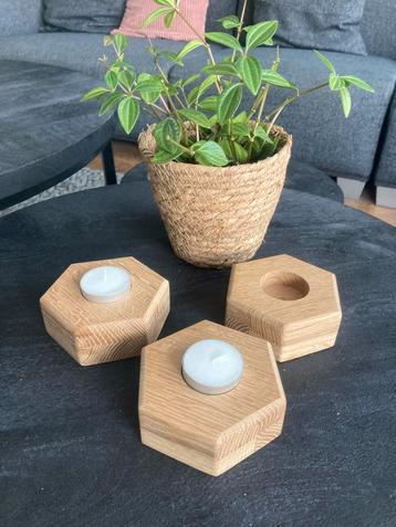 Waxinelichtjeshouder Hexagon Eiken NIEUW beschikbaar voor biedingen