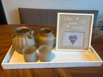 Decoratieve set met dienblad, kaarspotten en fotolijst, Ophalen