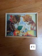 Vintage schilderijtje van 2 kittens., Minder dan 50 cm, Gebruikt, Ophalen of Verzenden, Schilderij